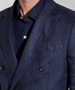 Alternative view of Tailored Fit Costner Navy Pure Linen Double Breasted Jacket