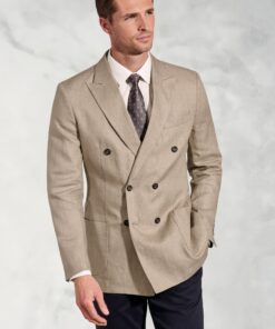 Tailored Fit Costner Natural Pure Linen Double Breasted Jacket