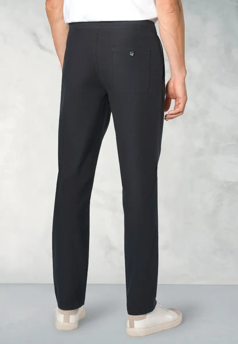 Regular Fit Cowdrey Navy Linen Cotton Stretch Drawcord Trouser - Image 2