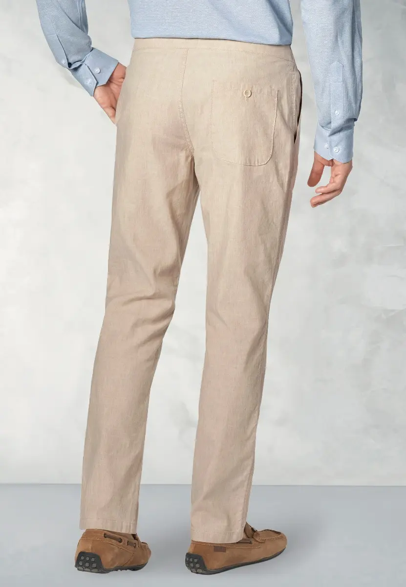 Regular Fit Cowdrey Stone Linen Cotton Stretch Drawcord Trouser - Image 2