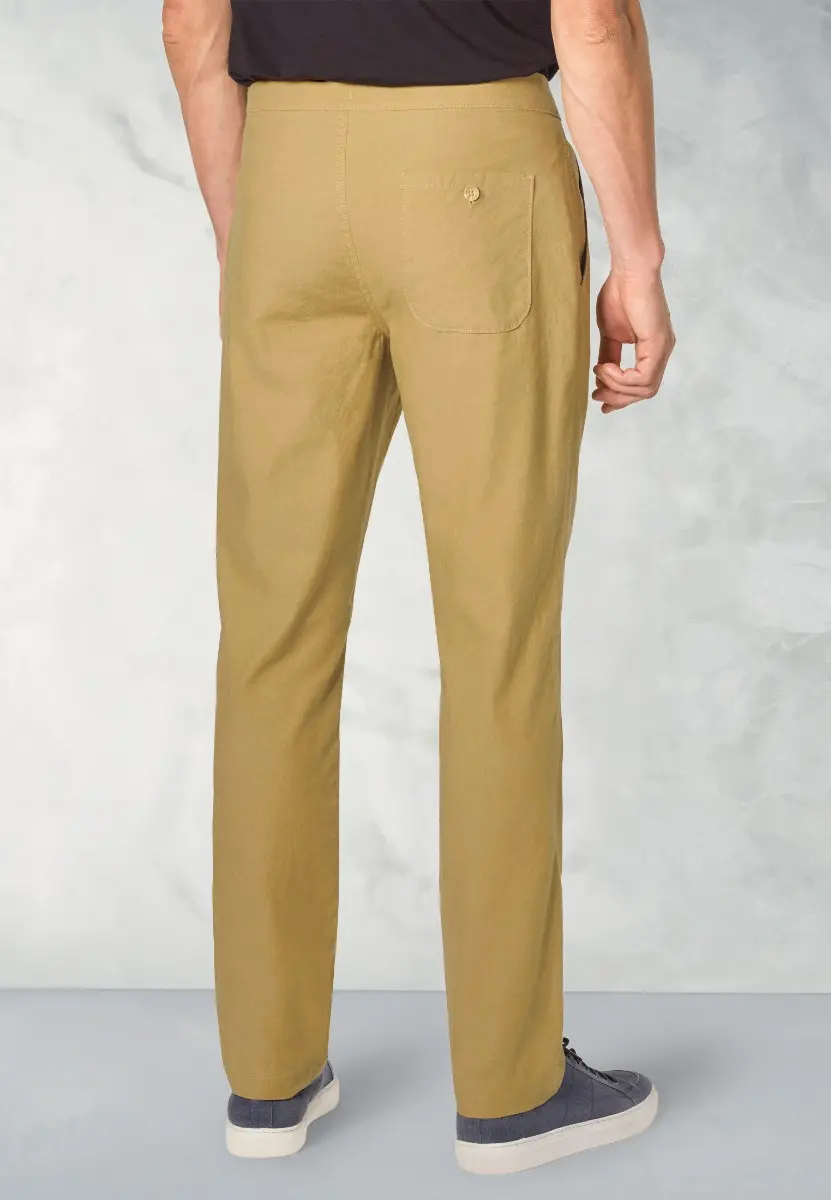 Regular Fit Cowdrey Sand Linen Cotton Stretch Drawcord Trouser - Image 2