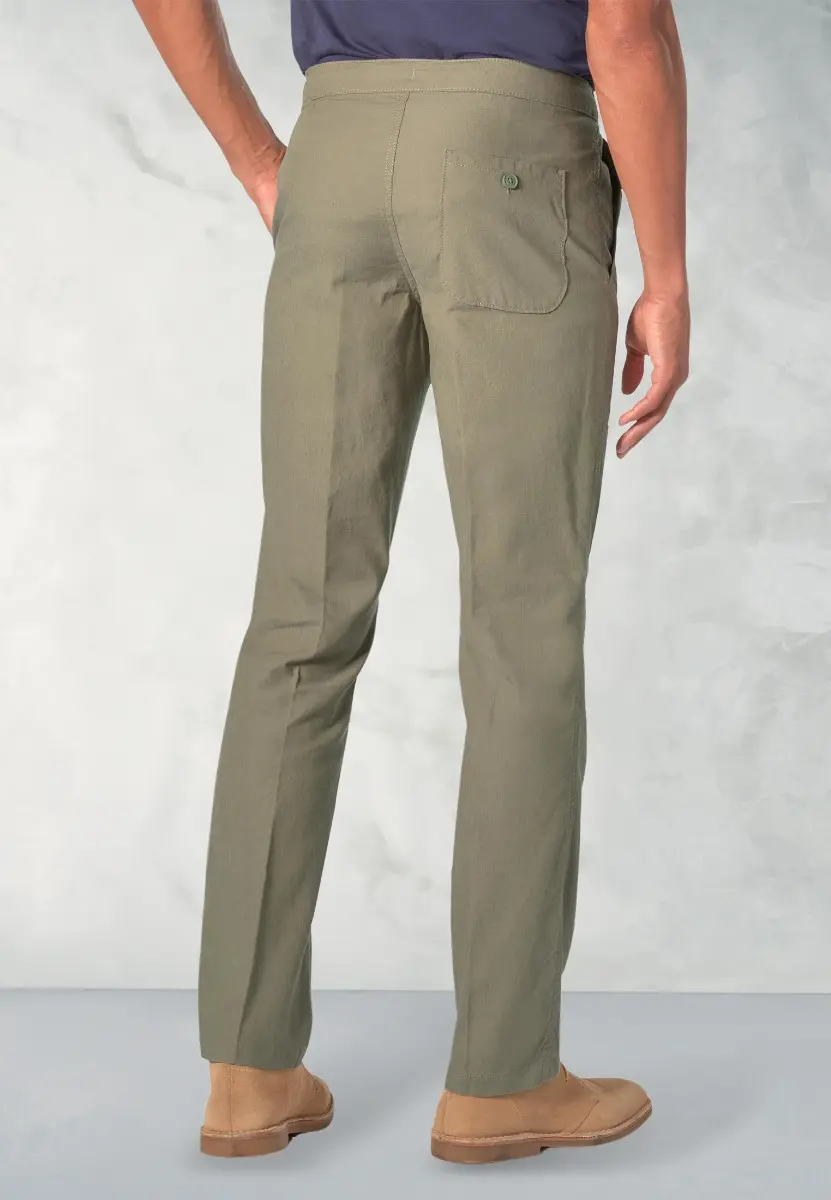 Regular Fit Cowdrey Khaki Linen Cotton Stretch Trouser - Image 2