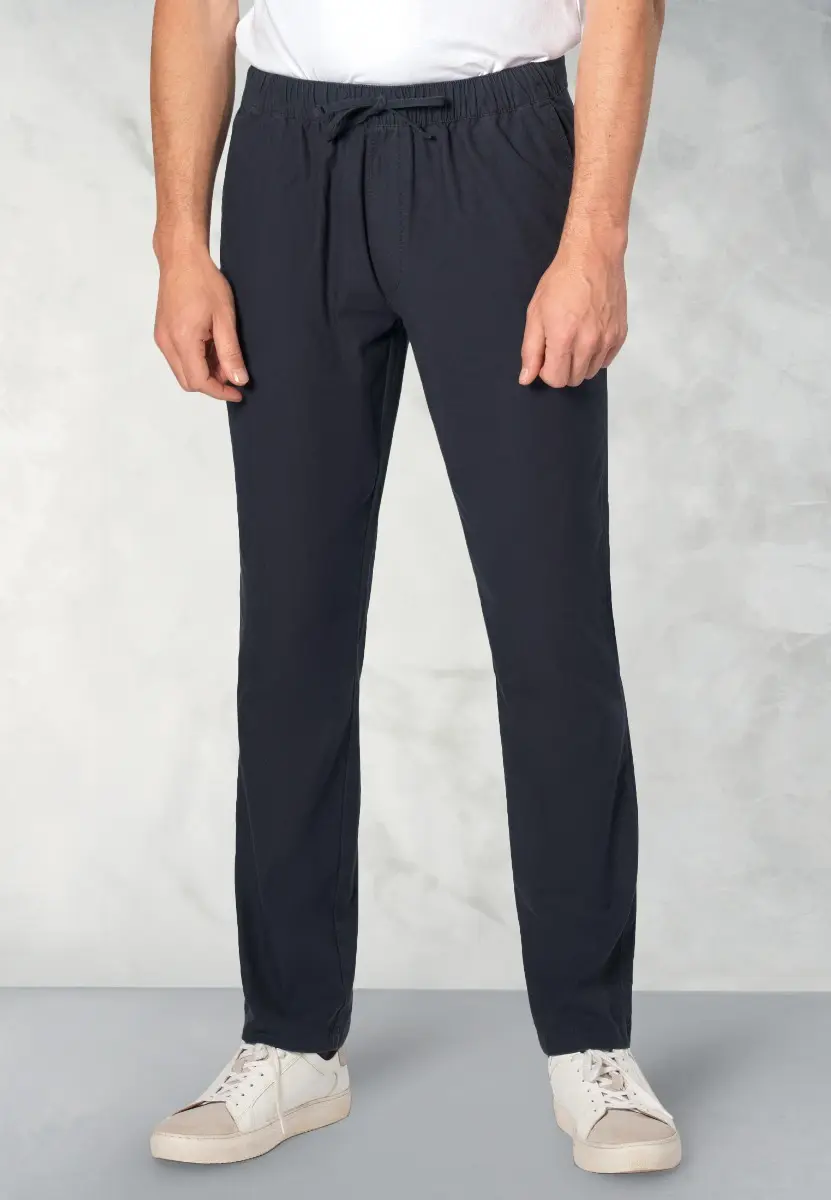 Regular Fit Cowdrey Navy Linen Cotton Stretch Drawcord Trouser