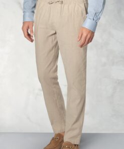 Regular Fit Cowdrey Stone Linen Cotton Stretch Drawcord Trouser