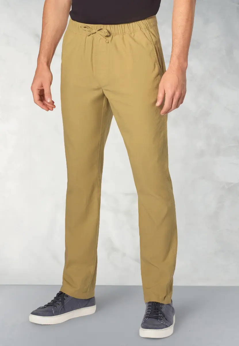 Regular Fit Cowdrey Sand Linen Cotton Stretch Drawcord Trouser