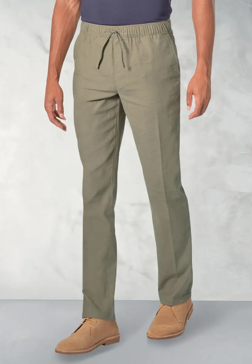 Regular Fit Cowdrey Khaki Linen Cotton Stretch Trouser