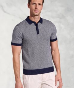 Cruise Navy Geometric Knit Cotton Polo Shirt