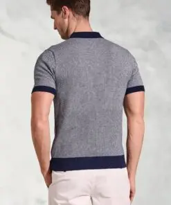 Alternative view of Cruise Navy Geometric Knit Cotton Polo Shirt