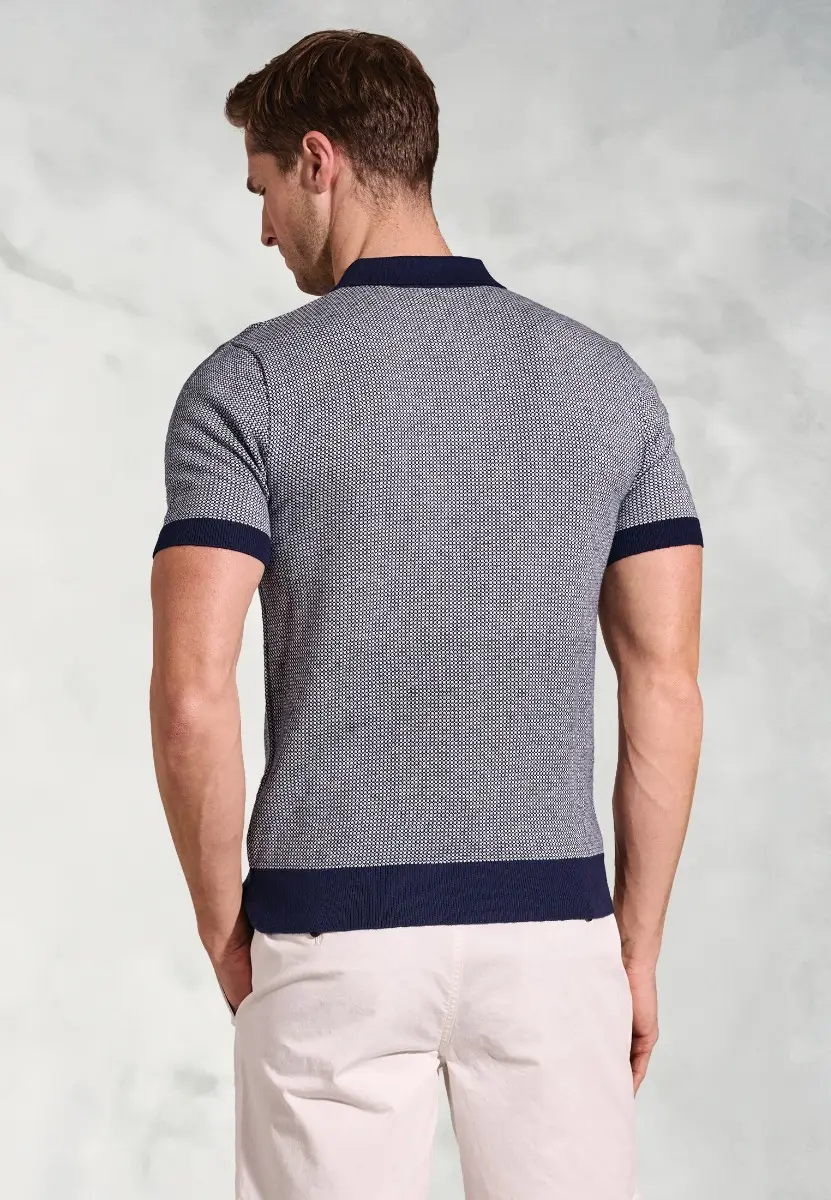 Cruise Navy Geometric Knit Cotton Polo Shirt - Image 2