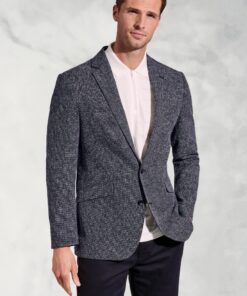 Tailored Fit Dafoe Navy Textured Cotton Linen Jacket