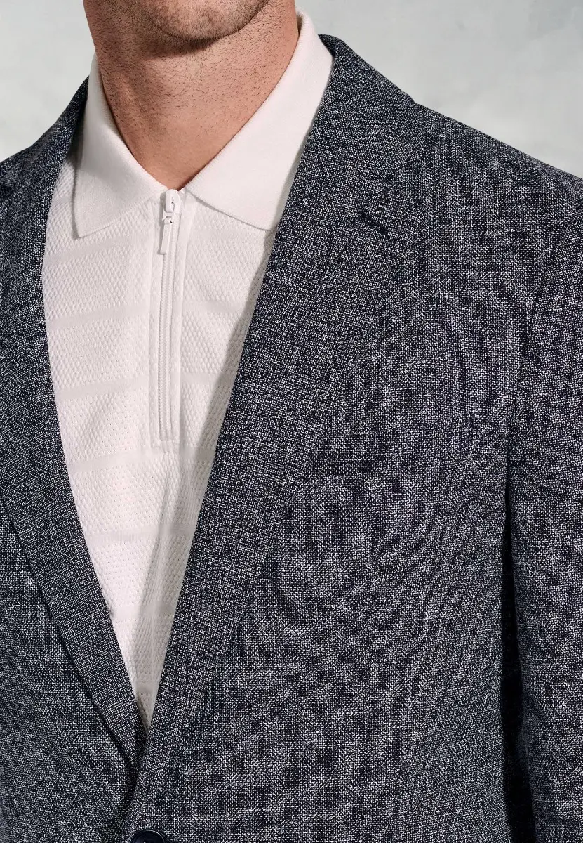 Tailored Fit Dafoe Navy Textured Cotton Linen Jacket - Image 2