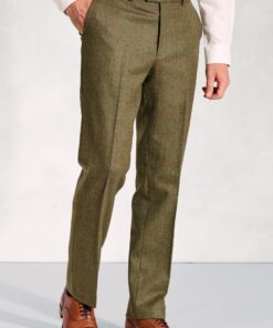 Regular Fit Dalton Olive Check Wool Suit Trouser