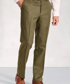 Regular Fit Dalton Olive Check Wool Suit Trouser