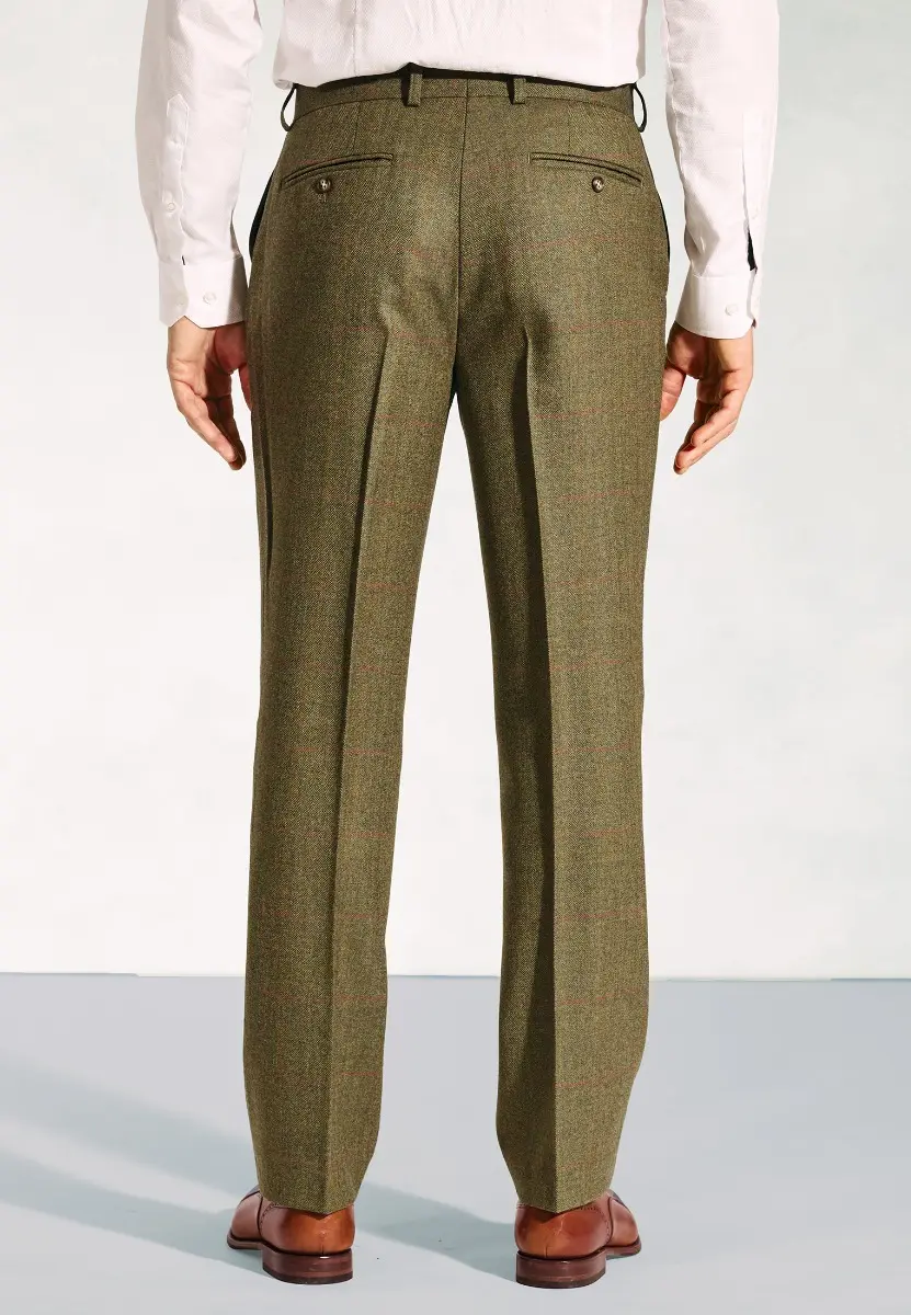 Regular Fit Dalton Olive Check Wool Suit Trouser - Image 2