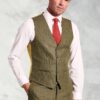 Regular Fit Dalton Olive Check Wool Waistcoat