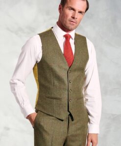 Regular Fit Dalton Olive Check Wool Waistcoat