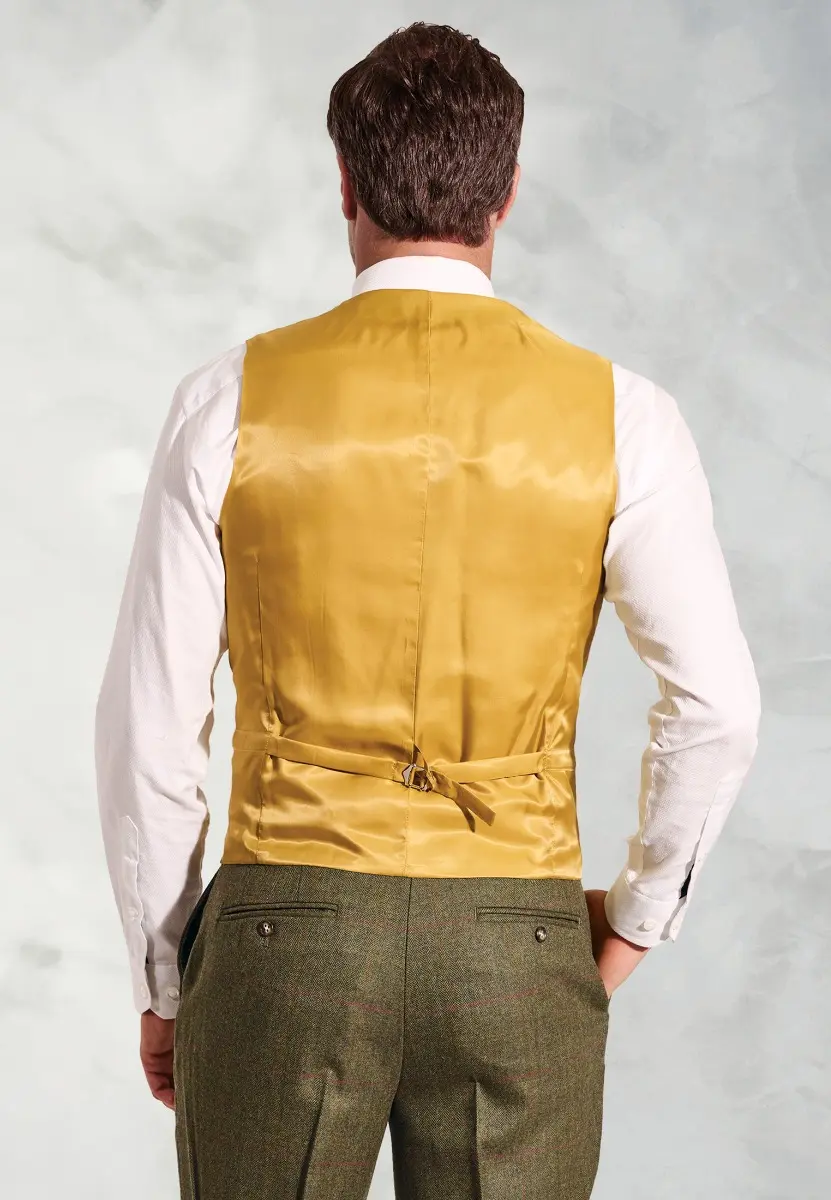Regular Fit Dalton Olive Check Wool Waistcoat - Image 2