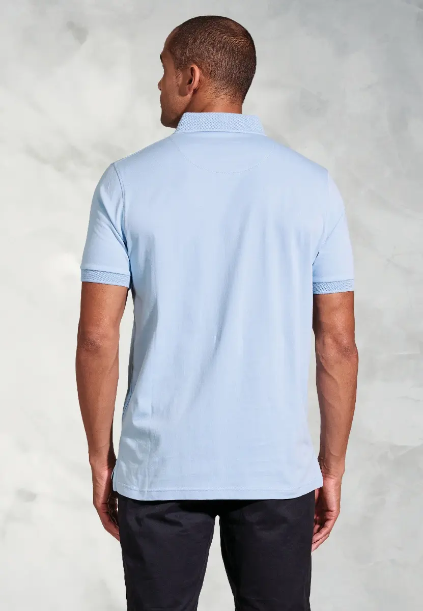 Damon Sky Blue Pure Cotton Jersey Polo Shirt - Image 2