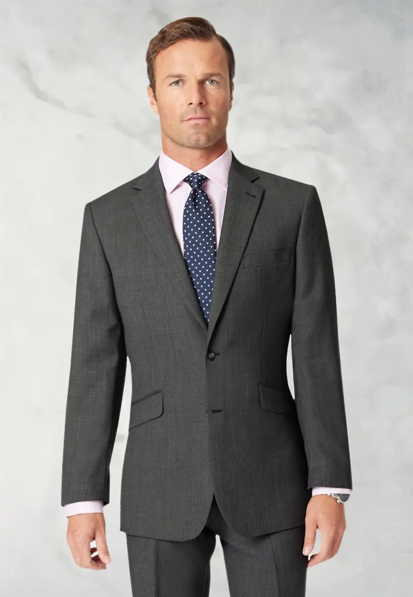Regular Fit Dawlish Charcoal Birdseye Wool Suit Jacket