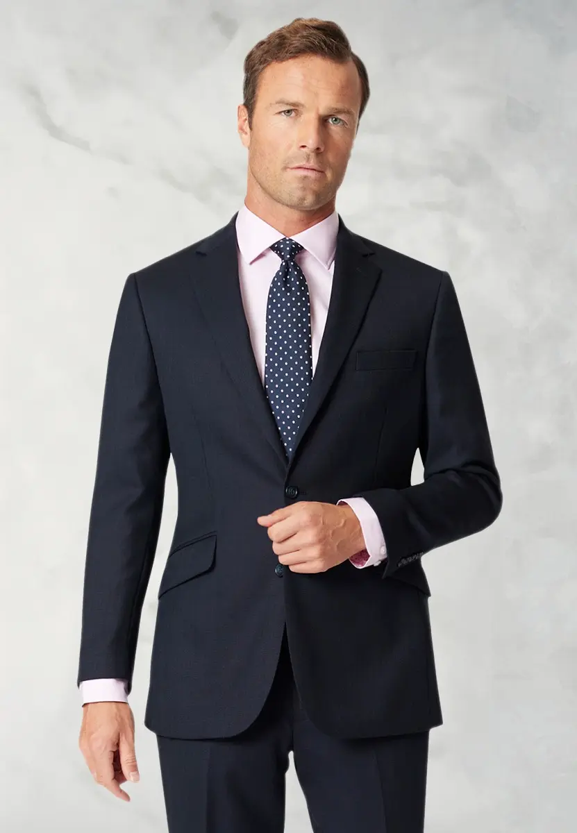Tailored Fit Dawlish Navy Birdseye Wool Suit Jacket