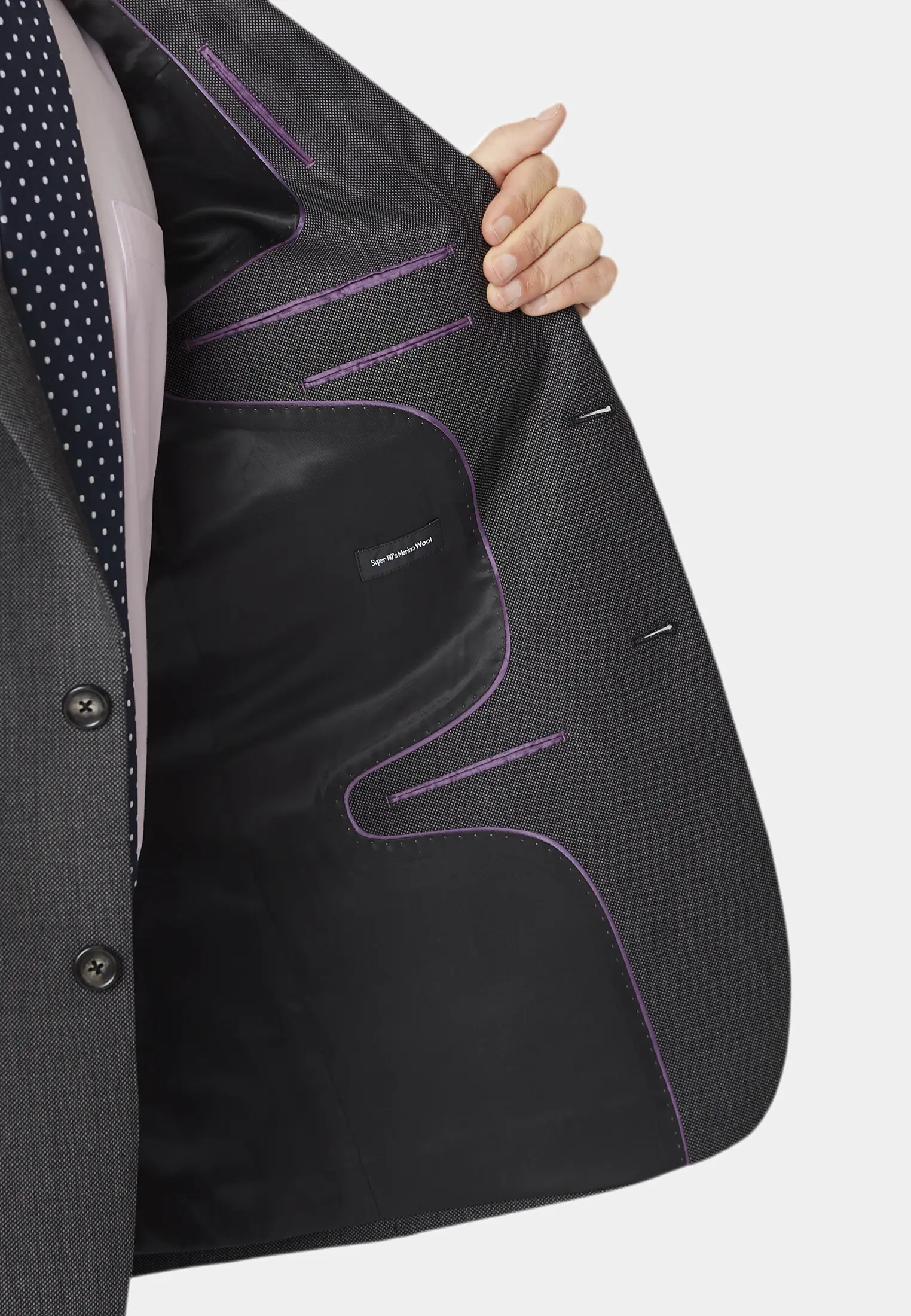 Regular Fit Dawlish Charcoal Birdseye Wool Suit Jacket - Image 2