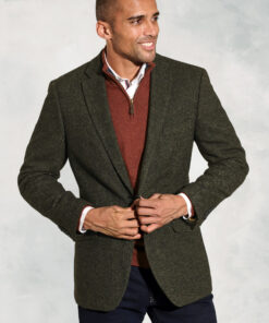 Regular Fit Dee Olive Herringbone Wool Blend Jacket