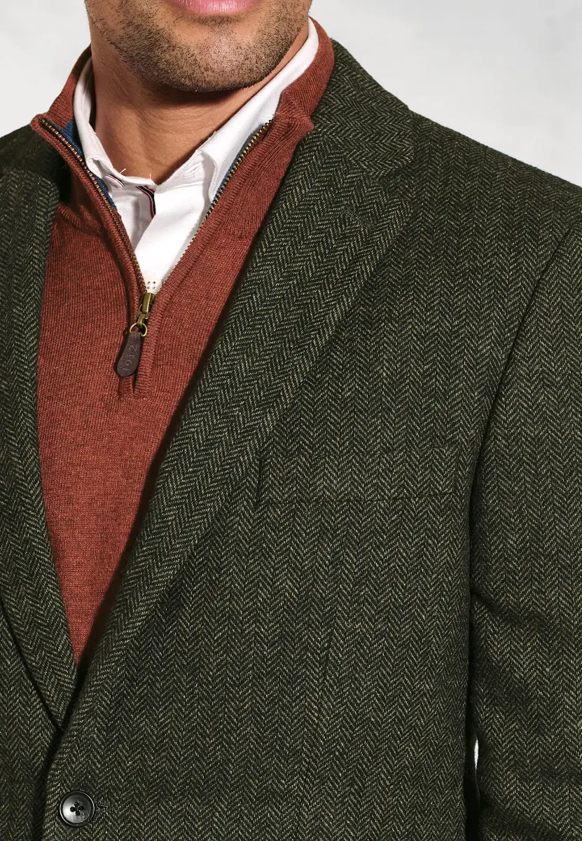 Regular Fit Dee Olive Herringbone Wool Blend Jacket - Image 2