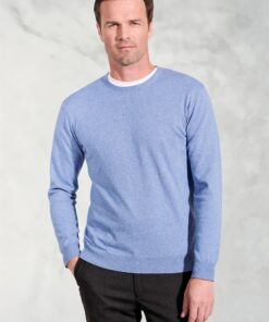 Devon Sky Blue Cotton Merino Crew Neck Jumper