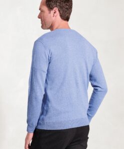Alternative view of Devon Sky Blue Cotton Merino Crew Neck Jumper