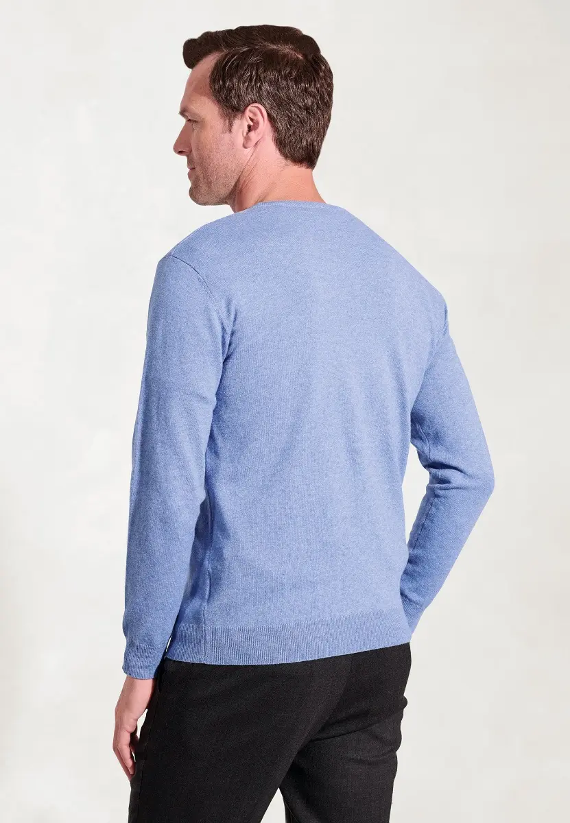 Devon Sky Blue Cotton Merino Crew Neck Jumper - Image 2