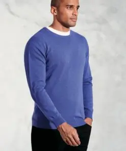 Devon Electric Blue Cotton Merino Crew Neck Jumper