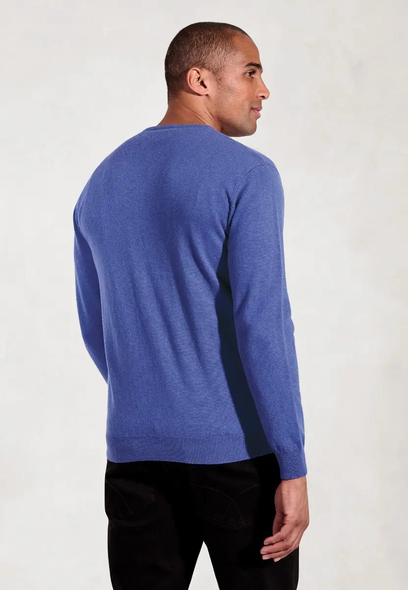 Devon Electric Blue Cotton Merino Crew Neck Jumper - Image 2