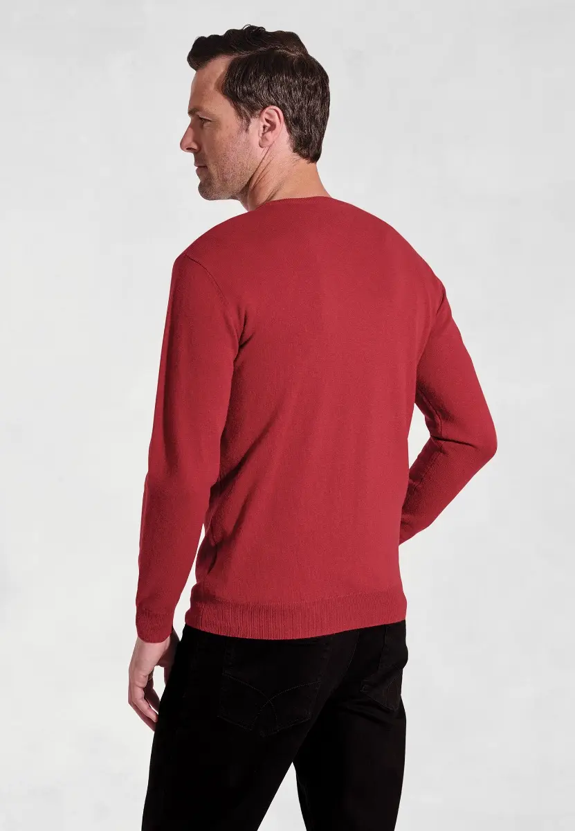 Devon Claret Cotton Merino Crew Neck Jumper - Image 2