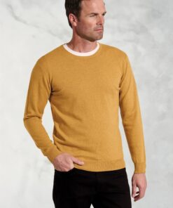 Devon Mustard Cotton Merino Crew Neck Jumper