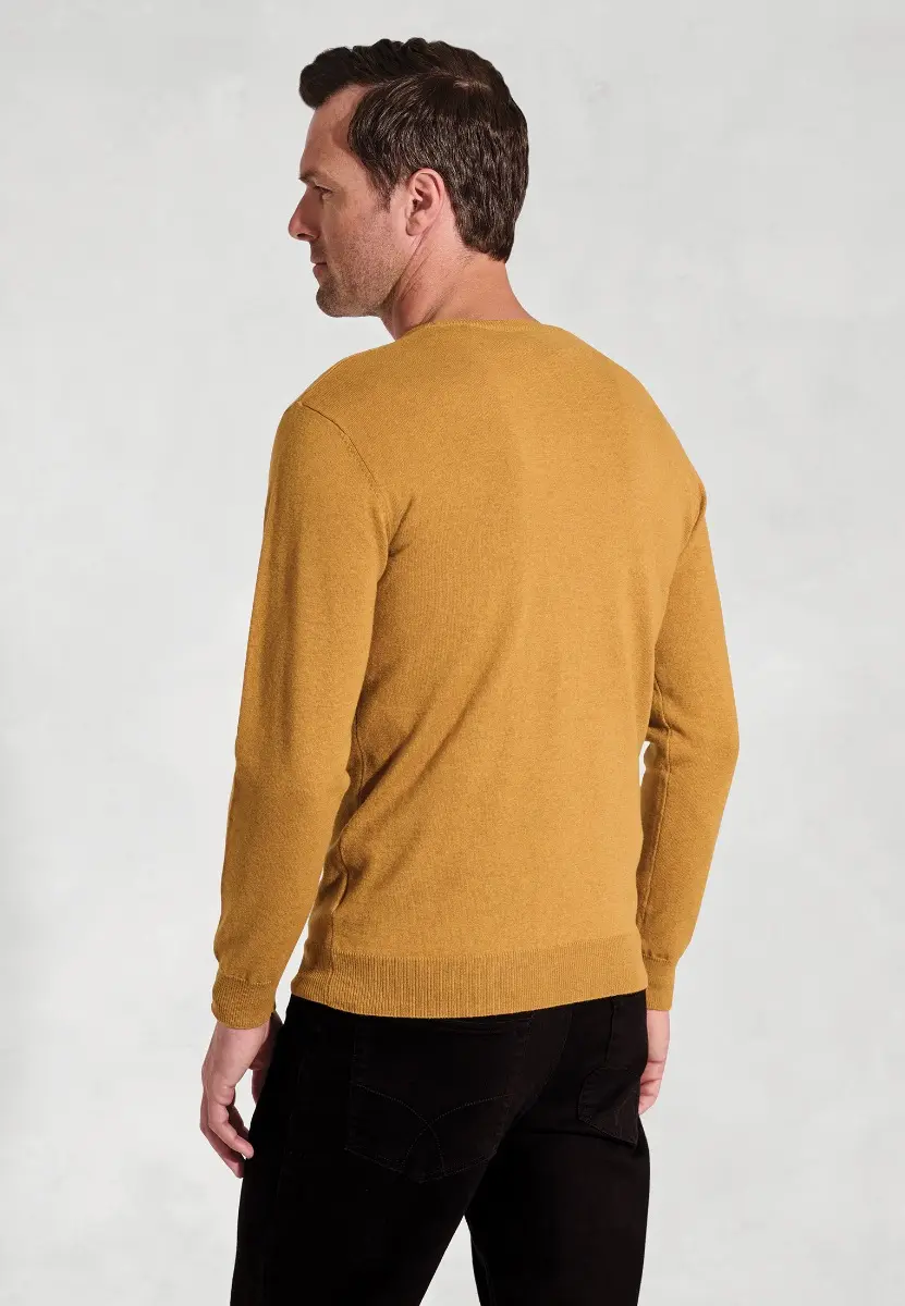 Devon Mustard Cotton Merino Crew Neck Jumper - Image 2