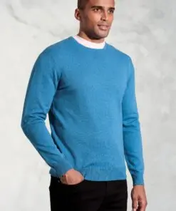 Devon Sea Blue Cotton Merino Crew Neck Jumper