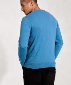 Alternative view of Devon Sea Blue Cotton Merino Crew Neck Jumper