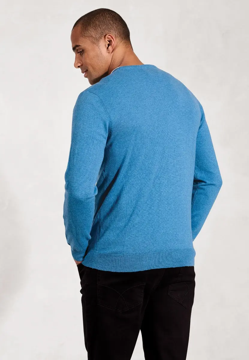 Devon Sea Blue Cotton Merino Crew Neck Jumper - Image 2