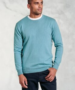 Devon Aqua Cotton Merino Crew Neck Jumper