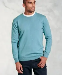 Devon Aqua Cotton Merino Crew Neck Jumper