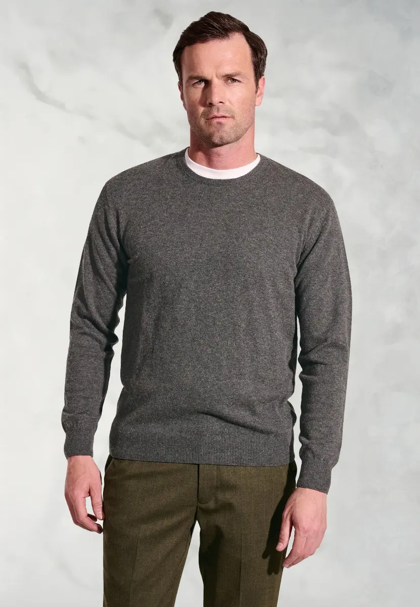 Devon Charcoal Cotton Merino Crew Neck Jumper