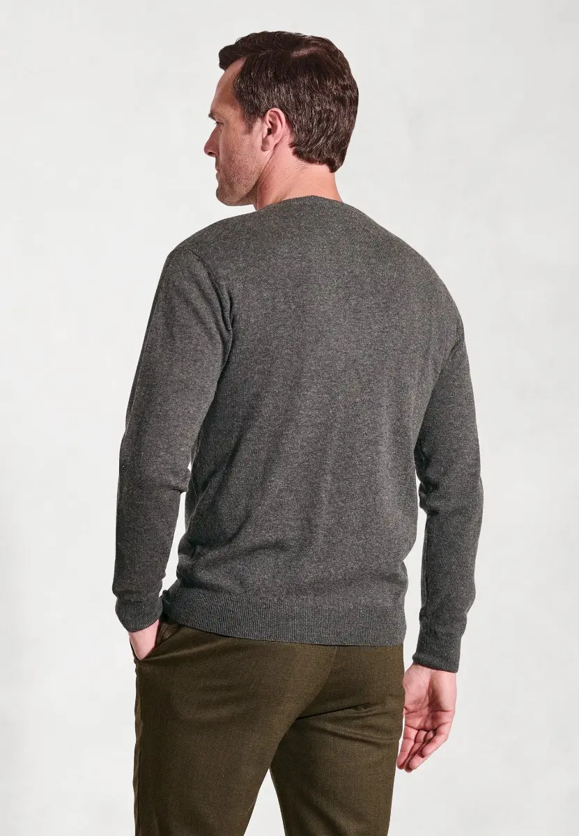Devon Charcoal Cotton Merino Crew Neck Jumper - Image 2
