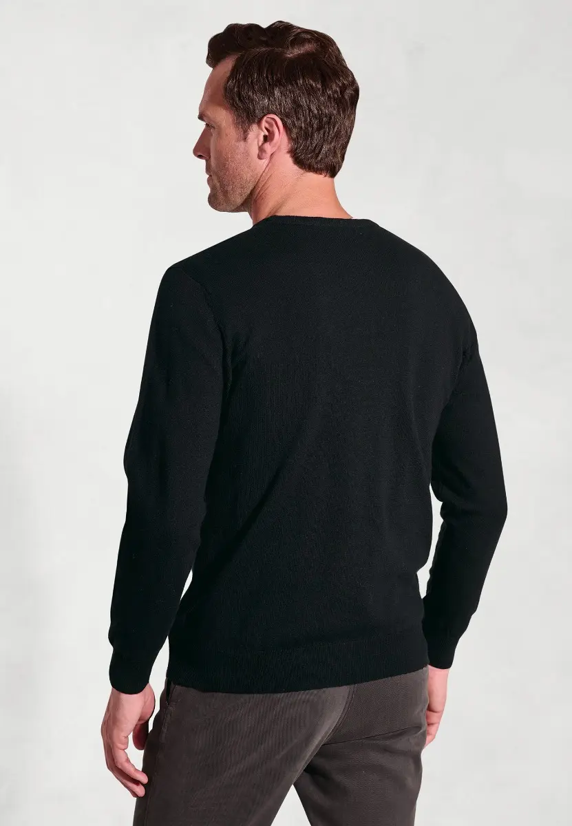 Devon Black Cotton Merino Crew Neck Jumper - Image 2