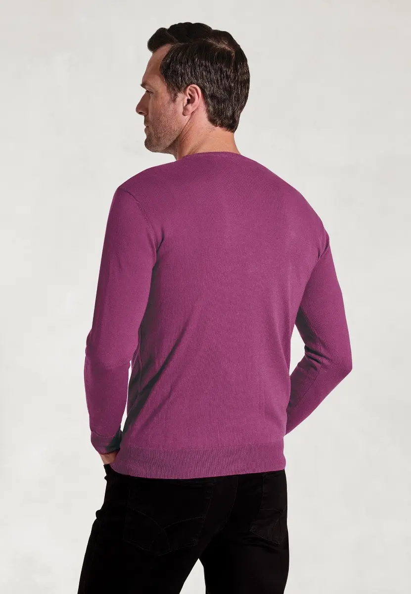 Devon Plum Cotton Merino Crew Neck Jumper - Image 2
