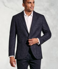 Tailored Fit Dillon Navy Textured Wool Linen Jacket
