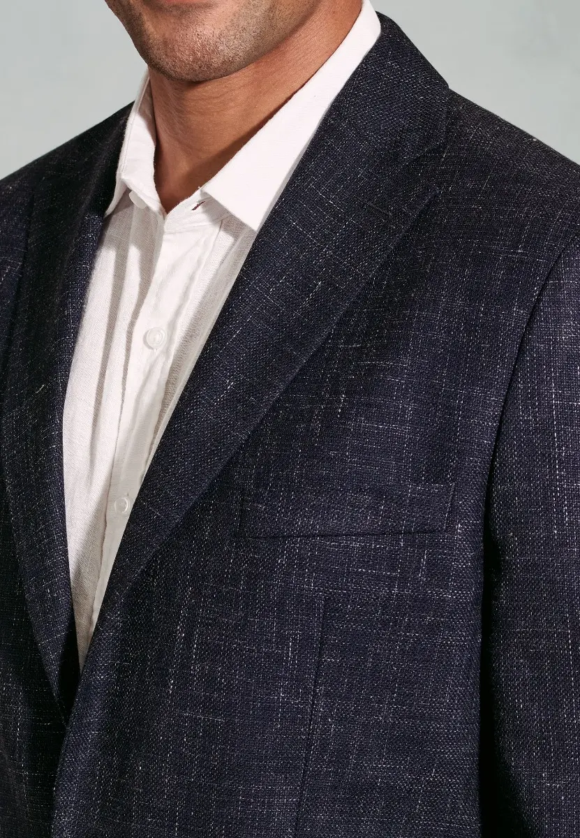 Tailored Fit Dillon Navy Textured Wool Linen Jacket - Image 2
