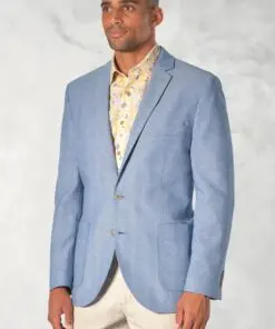 Tailored Fit Doherty Sky Blue Cotton Linen Herringbone Jacket