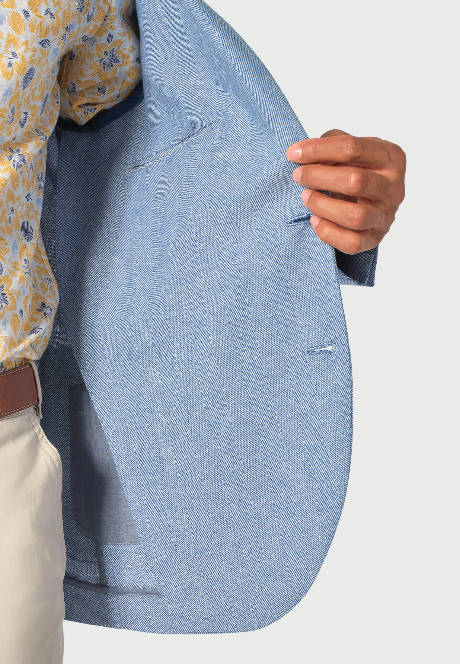 Tailored Fit Doherty Sky Blue Cotton Linen Herringbone Jacket - Image 2