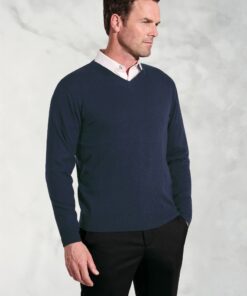 Dorset Navy Cotton Merino V-Neck Jumper
