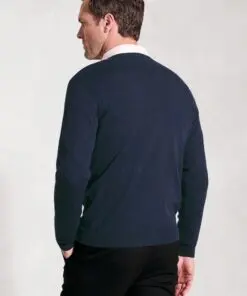Alternative view of Dorset Navy Cotton Merino V-Neck Jumper